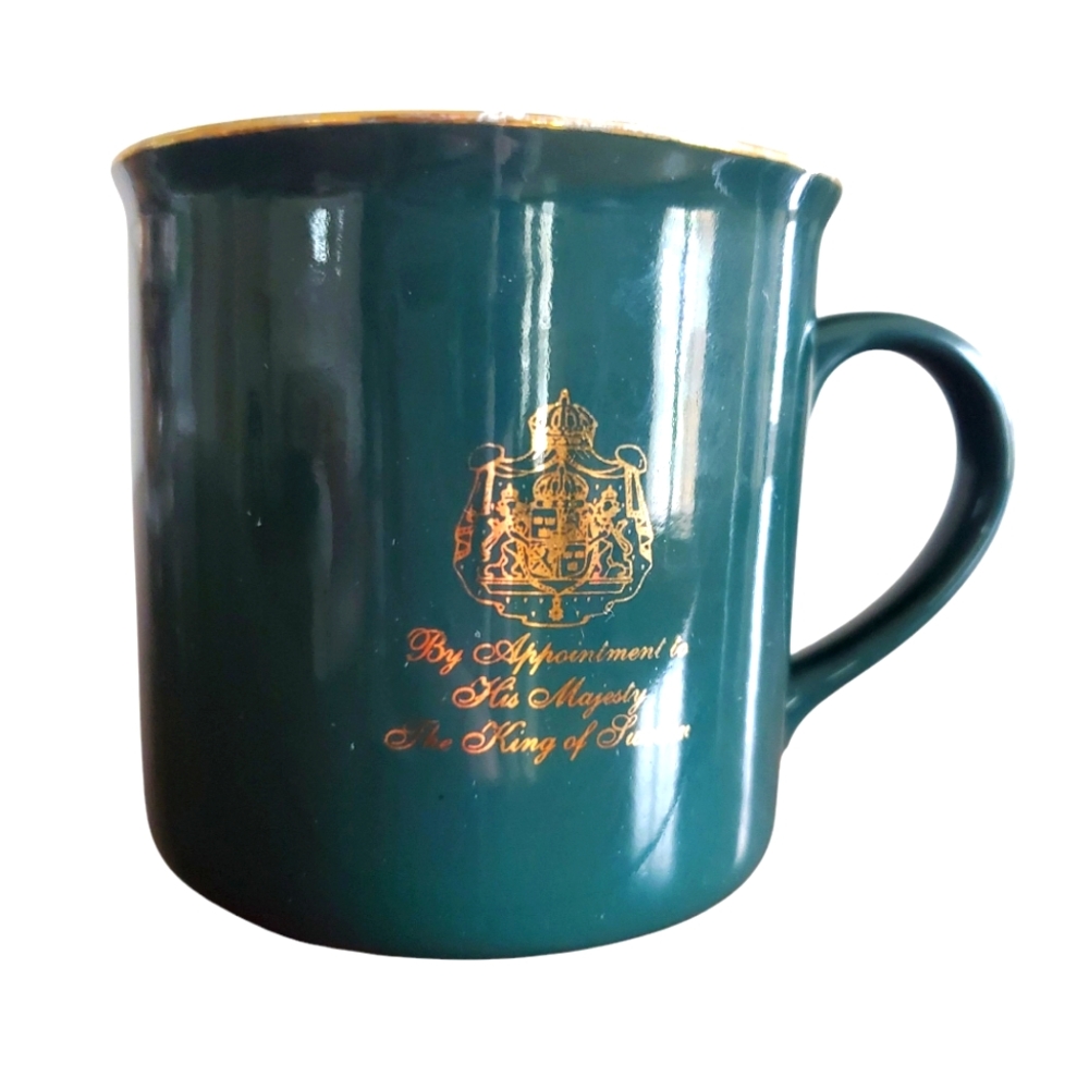 Vintage GEVALIA‎ COFFEE CUP Shiny Dark Green Ceramic Glaze Coffee Mug